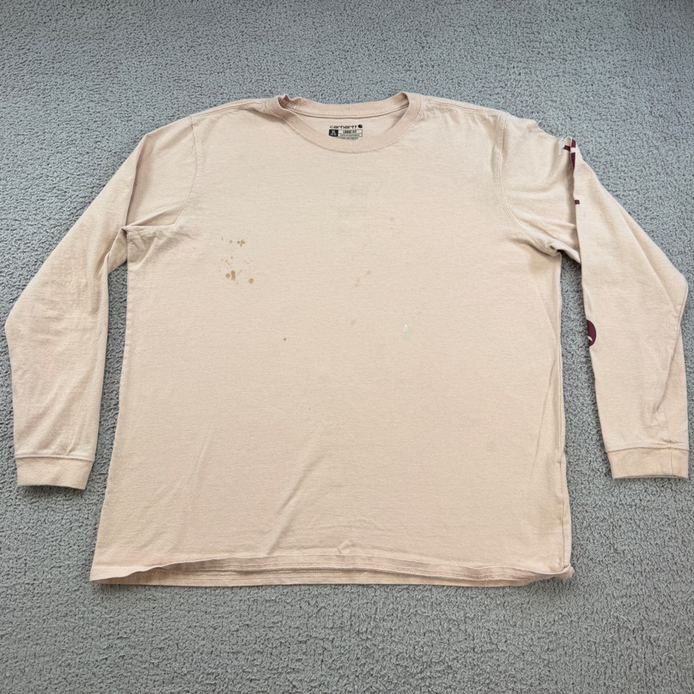 Carhartt Mens XL Loose Fit Long Sleeve T-Shirt Peach Graphic Sleeve TK0231-W